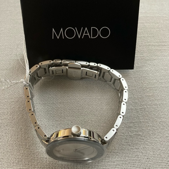 Movado Bold Silver Stainless Steel Watch Rose Gold Dial Quartz 3600381 Gift Box - Picture 7 of 16